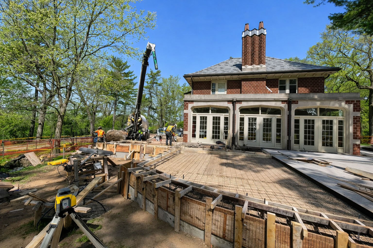 Patio and sidewalk construction in progress at Glenhyrst Gardens supporting municipal site development