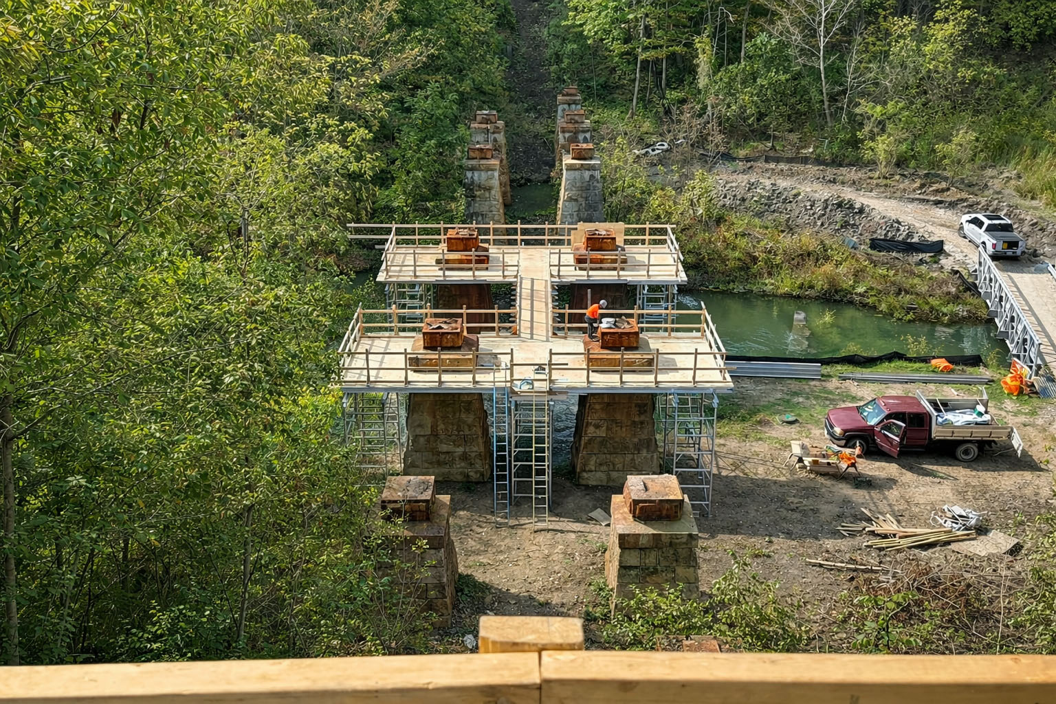 Structural concrete construction during Tillsonburg bridge infrastructure project in Ontario